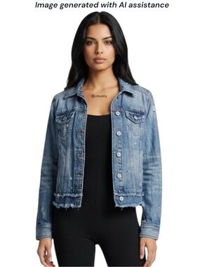 Express S distressed raw hem denim cotton jacket